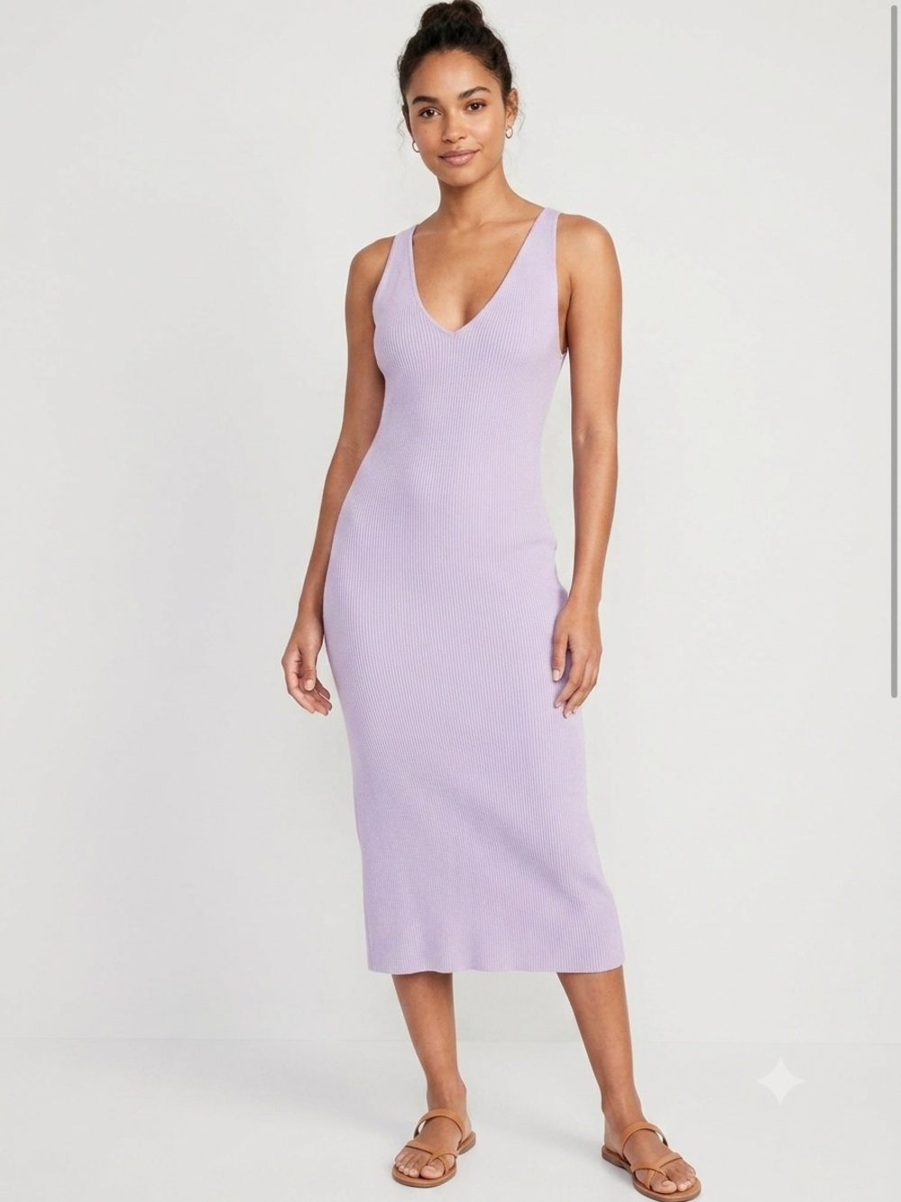 Free People V-Neck Ribbed Midi Dress in Lavender
